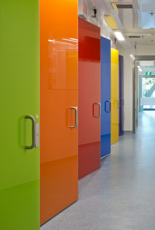 PBSC glass cleanroom doors in a corridor