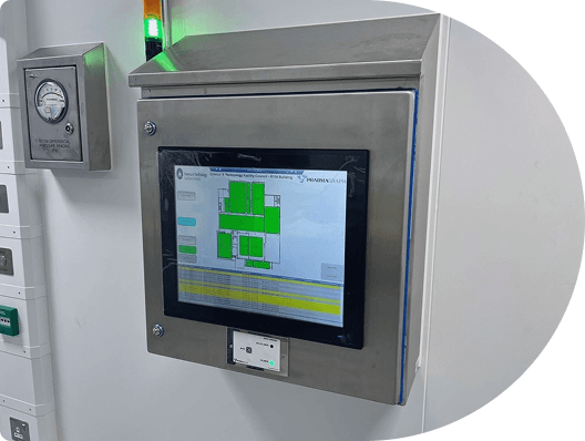 Stainless cleanroom panel with an alarm touchscreen