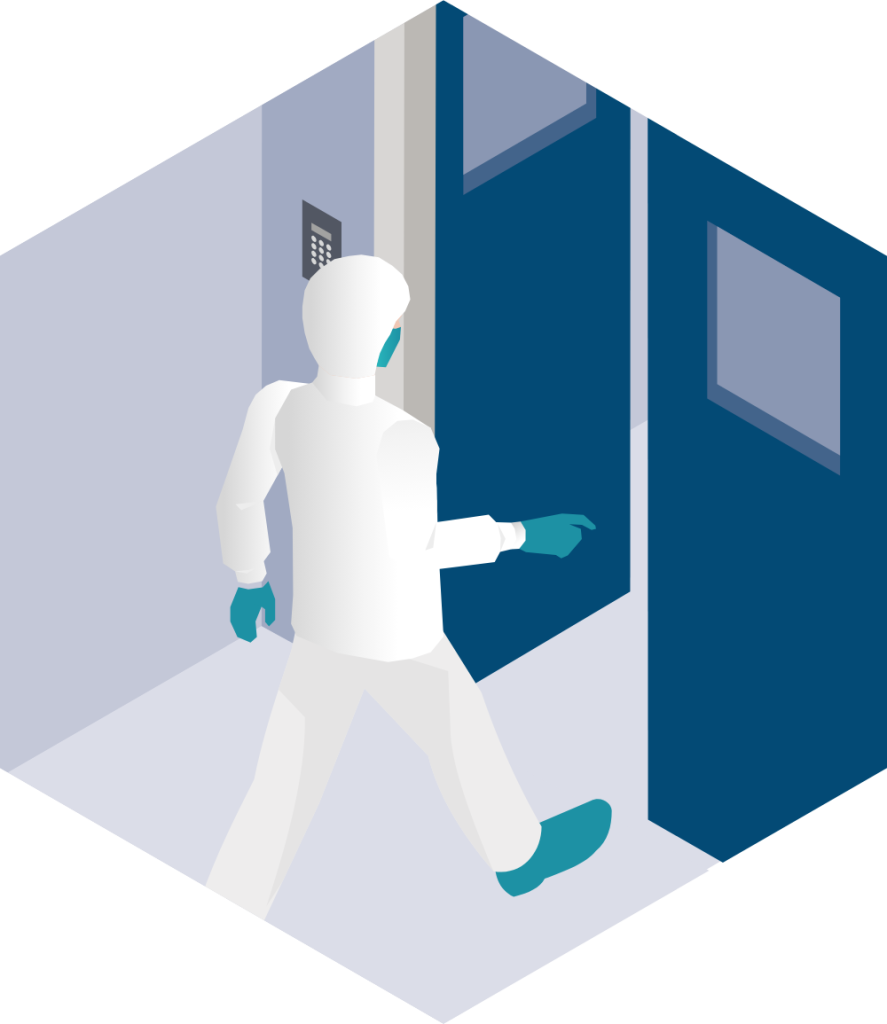 Illustration of a cleanroom airlock with interlocked doors