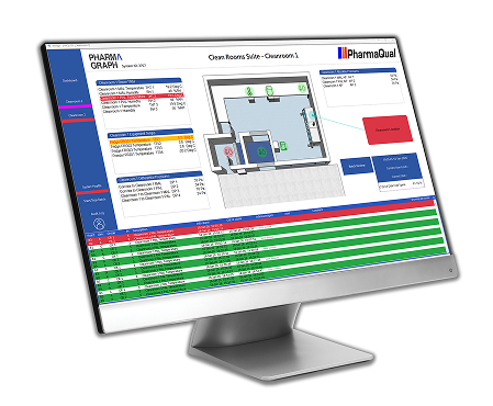 enVigil monitoring software showing a cleanroom layout
